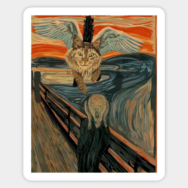 Funny Maine Coon Cat The Scream Mashup Sticker by Get Hopped Apparel